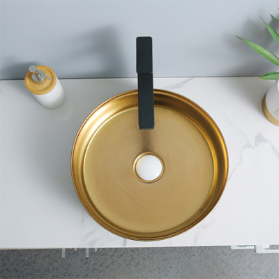 Gold basin ceramic round shape drawing process countertop bathroom wash basins