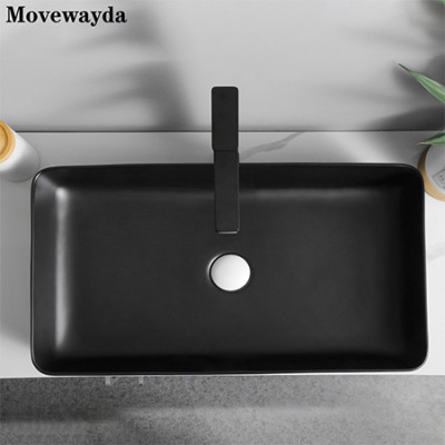 Rectangular ceramic counter black countertop sink for lavatory vanity cabinet