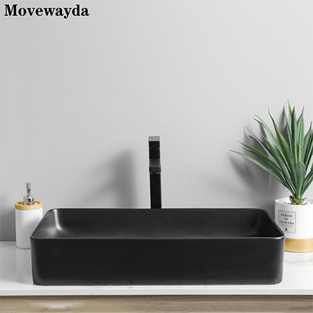 Современные элегантные керамические матовые черные умывальники прямоугольной формы, столешницы, раковины для ванной комнаты