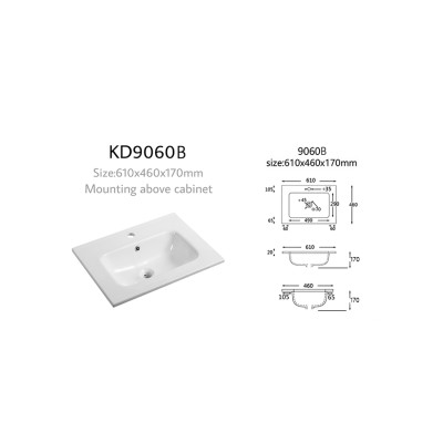Length 600mm thin edge under counter basin vanity basin sanitary ware for hotel