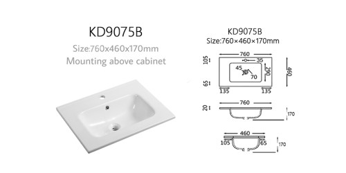 Length 750mm cabinet basin design modern cermaic rectangle cabinet basin sinks