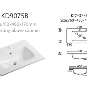 Longitud 750 mm gabinete fregadero lavabo diseño moderno lavado de manos cermaic rectángulo lavabo lavabo fregadero