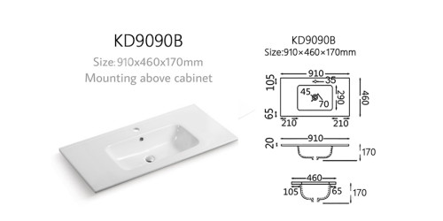 Length 900mm thin edge cabinet rectangular ceramic wash basin wholesale