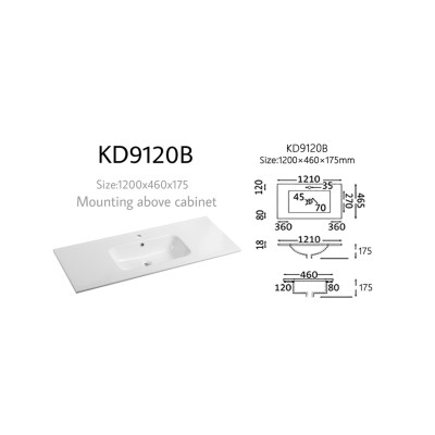 Length 1200mm thin edge wash basin rectangular ceramic for bathroom