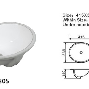 Length 415mm semi-recessed basin oval basin undermount basin sink for bathroom