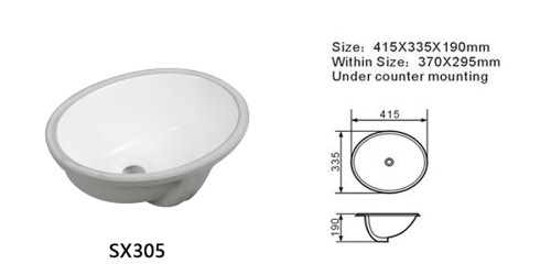 Length 415mm semi-recessed basin oval basin undermount basin sink for bathroom