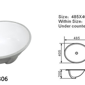 Length 485mm Semi-Recessed Oval Undermount Basin Sink Bathroom Sanitary Ware
