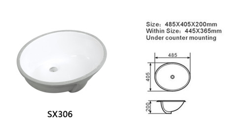 Длина 485 мм Полу-встраиваемая овальная раковина Сантехника для ванной комнаты Раковина для раковины под столешницу