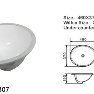 Lavabo ovalado semi-empotrado de 460 mm de longitud, artículos sanitarios para baño, lavabo bajo encimera