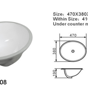Lavabo ovalado semi-empotrado de 470 mm de longitud, artículos sanitarios para baño, lavabo bajo encimera