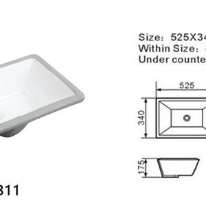 Length 525mm semi-recessed ceramic basin wholesale Under Counter Basin for bathroom