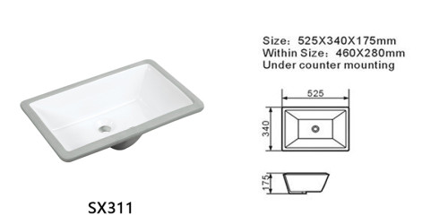 Length 525mm semi-recessed ceramic basin wholesale Under Counter Basin for bathroom