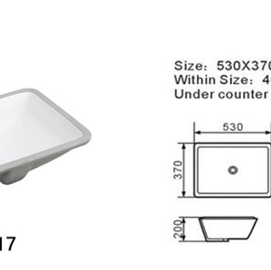 Length 530mm Semi-Recessed Rectangle Undermount Basin Sink for Bathroom