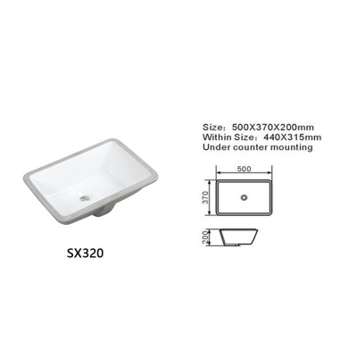 Length 500mm Semi-Recessed Rectangle Undermount custom wash basin for Bathroom