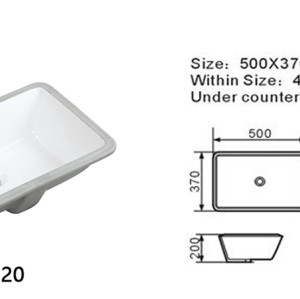 Lavabo rectangular semiempotrado de 500 mm de longitud, artículos sanitarios para baño, fregadero de lavabo bajo encimera