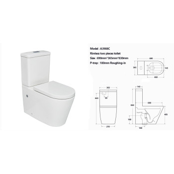 Bathroom wc watermark ceramic rimless two piece toilet wholesale Australia standard