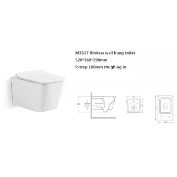 bathroom rectangle pan rimless wall hung toilet ceramic small size for hotel