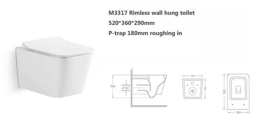 Europäisches Badezimmer WC Rechteck Pfanne Keramik weiße Farbe kleine randlose Wandtoilette