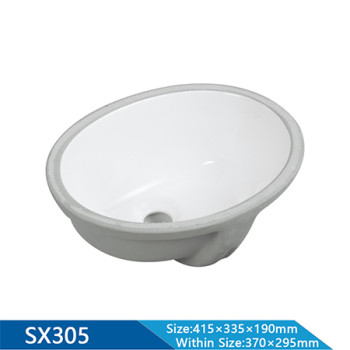 Length 415mm semi-recessed basin oval basin undermount basin sink for bathroom