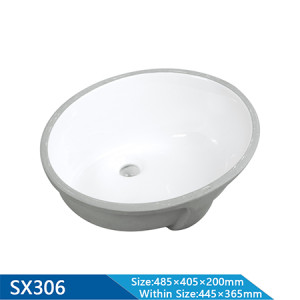 Length 485mm Semi-Recessed Oval Undermount Basin Sink Bathroom Sanitary Ware