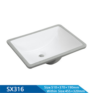 Length 510mm Semi-Recessed Rectangle Undermount Basin Sink for Bathroom