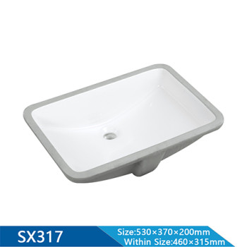 Length 530mm Semi-Recessed Rectangle Undermount Basin Sink for Bathroom