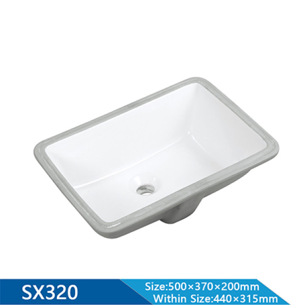 Lavabo rectangular semiempotrado de 500 mm de longitud, artículos sanitarios para baño, fregadero de lavabo bajo encimera