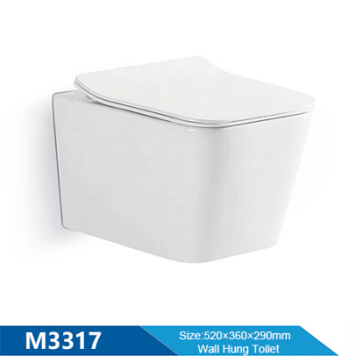 Baño europeo wc rectángulo sartén cerámica color blanco tamaño pequeño sin reborde inodoro colgado en la pared