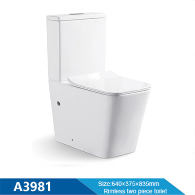 Neue quadratische Pfanne randlose Spülung Badezimmer Toilette Großhandel WC Keramik weiße Farbe zweiteilige Toilette Großhandel