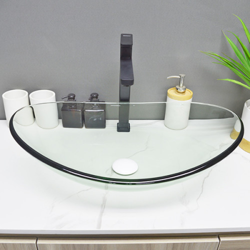 klares gehärtetes Glaswaschbecken rundes Aufsatzwaschbecken für Hotels