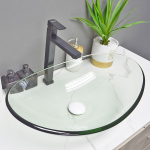 clear tempered glass wash basin round shape counter top washbasin for hotel