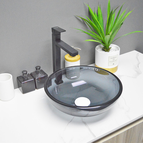 Cuenco moderno templado pequeño del recipiente del negro del lavabo de Galss para el baño