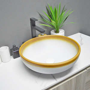 Blanco de cerámica del cuarto de baño del lavabo con lavabo de mano del color amarillo para el hogar o el hotel