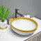 Basin bathroom ceramic white with yellow color hand wash basin for home or hotel