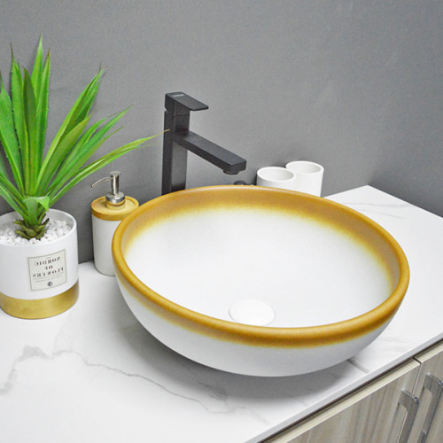 Blanco de cerámica del cuarto de baño del lavabo con lavabo de mano del color amarillo para el hogar o el hotel