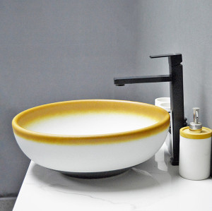 Waschbecken Badezimmer Keramik weiß mit gelber Farbe Handwaschbecken für Zuhause oder Hotel