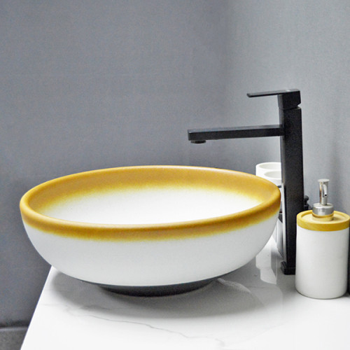 Waschbecken Badezimmer Keramik weiß mit gelber Farbe Handwaschbecken für Zuhause oder Hotel