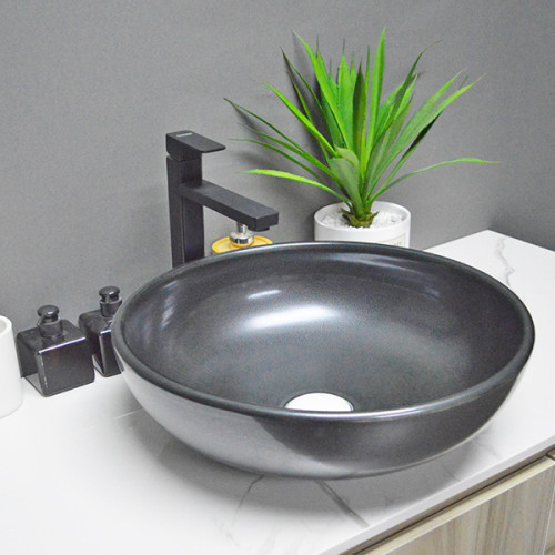 Ceramic wash basin shape round black flower artistic sinks for bathroom