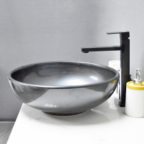Ceramic wash basin shape round black flower artistic sinks for bathroom