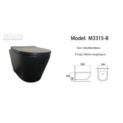 Matte black one piece wall hung Rimless toilet wall mounted for bathroom