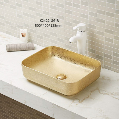 high quality wash basin rectangular basin gold color ceramic for bathroom