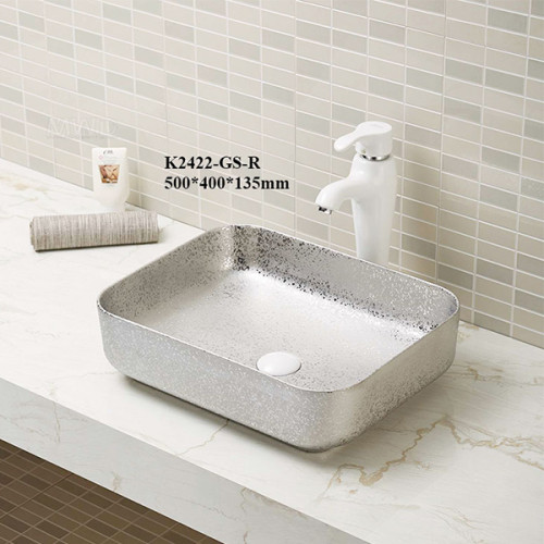 Lavabo de alta calidad, lavabo rectangular, color dorado, cerámica para baño.