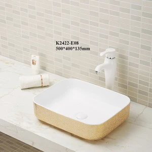 Lavabo de alta calidad, lavabo rectangular, color dorado, cerámica para baño.