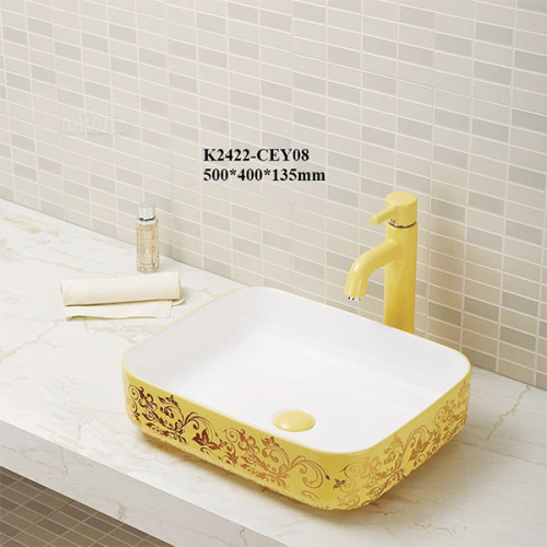 Lavabo de alta calidad, lavabo rectangular, color dorado, cerámica para baño.