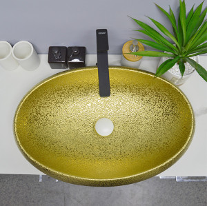 wholesale electrochapa de oro lavabo fregadero recipiente lavabo de encimera de forma ovalada