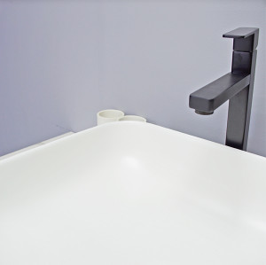 Lavabo de cerámica de color blanco con forma de rectángulo, lavabo de encimera para cuarto de baño