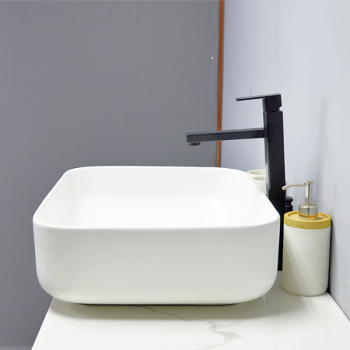 Умывальник керамический белый цвет прямоугольная форма раковина встречный верхний таз для ванной комнаты