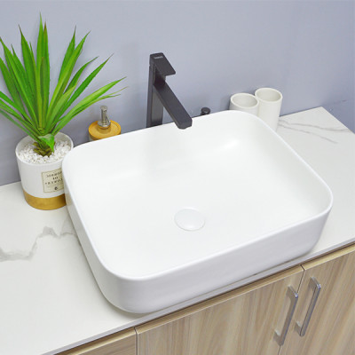 Wash basin ceramic white color rectangle shape sink counter top basin for bathroom