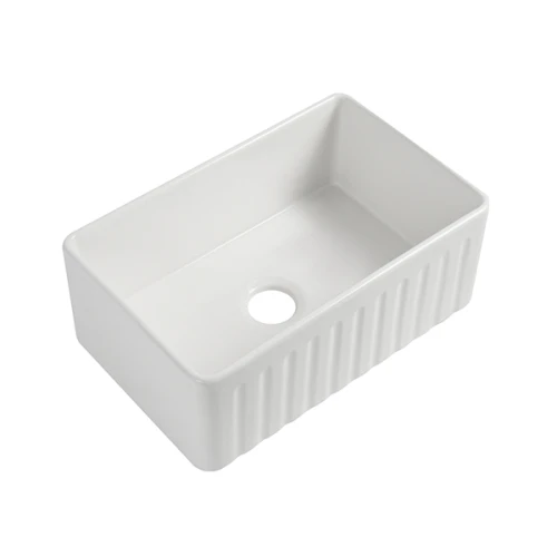 Delantal de casa de campo fregadero de cocina de cerámica de un solo tazón de arcilla refractaria reversible con colador