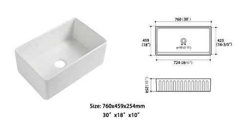 Delantal de casa de campo fregadero de cocina de cerámica de un solo tazón de arcilla refractaria reversible con colador